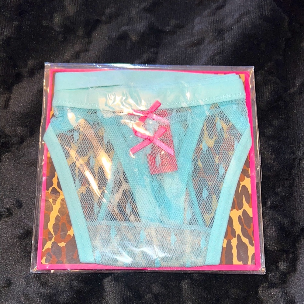Betsey Johnson Rare Baby Blue Pink Bows Thong NIP